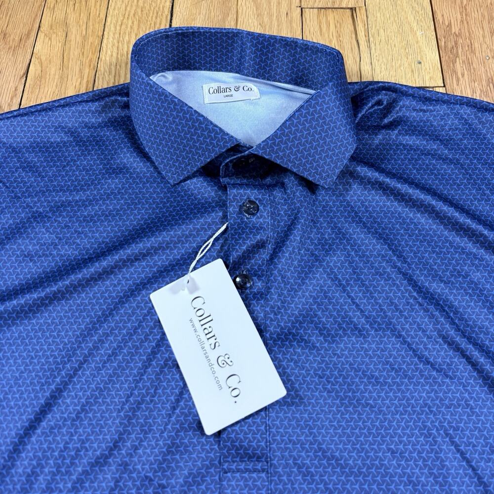 NWT Collars and Co Men’s Size Large Dress Collar Polo Shirt Blue Pattern
